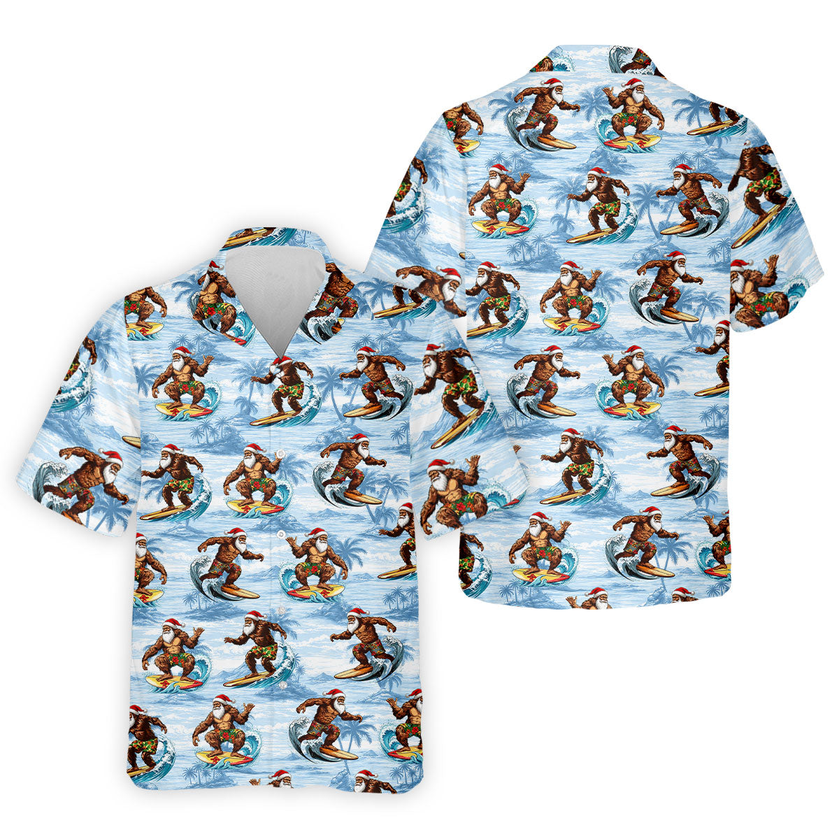 Funny Surfing Santa Bigfoot Christmas Polo Shirt, Mens Golf Polo, Hawaiian Golf Shirt