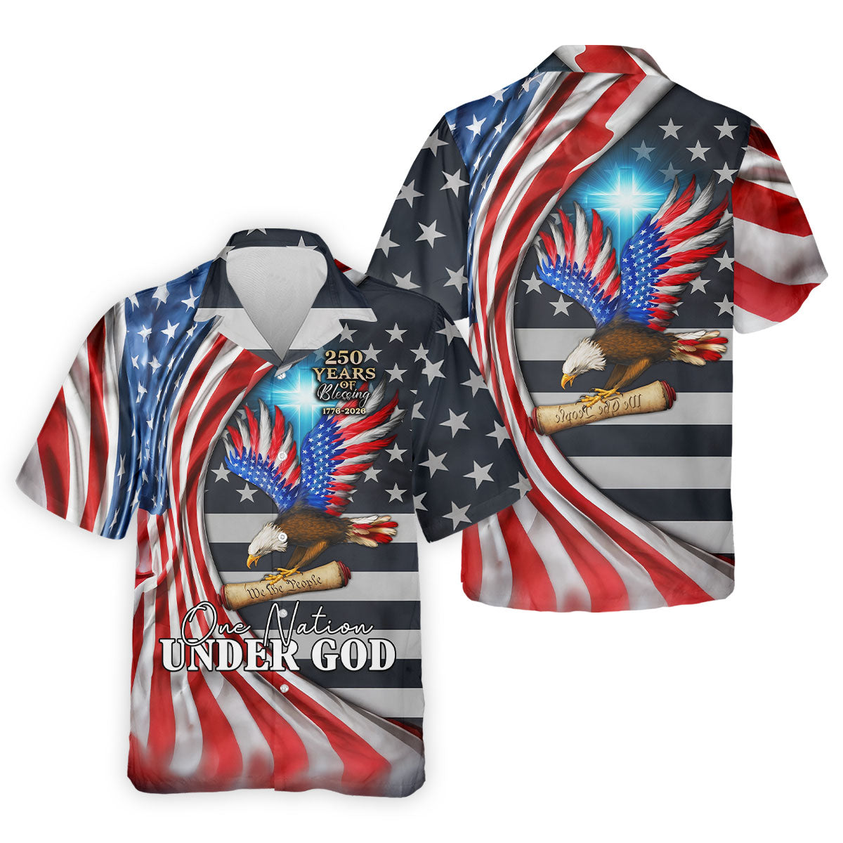 One Nation Under God 250 Years Of Blessing Golf Tops For Men, Patriotic Father's Day Golf Shirt