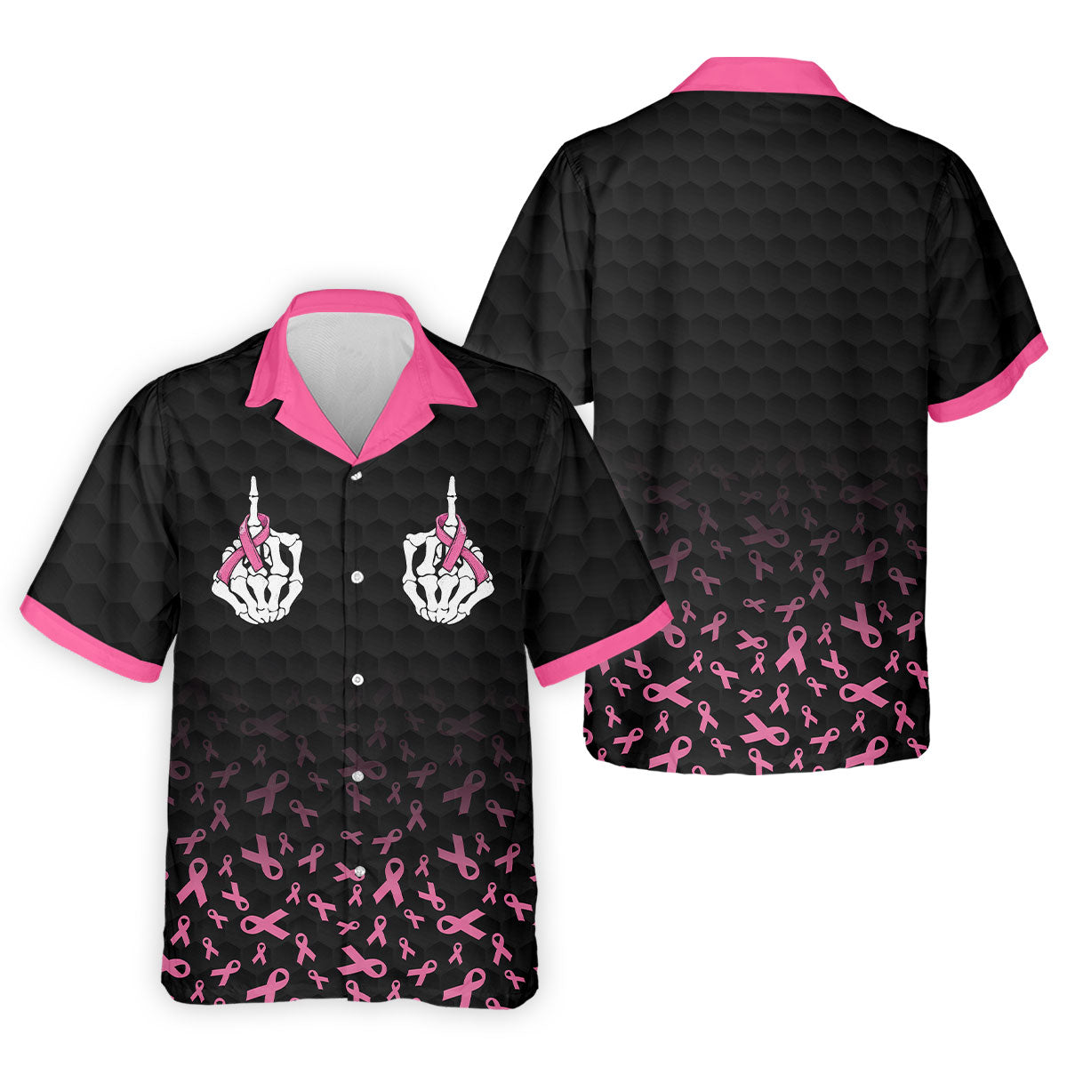 Two Skeleton Middle Fingers Breast Cancer Polo Shirt, Mens Polo Shirts, Mens Golf Apparel