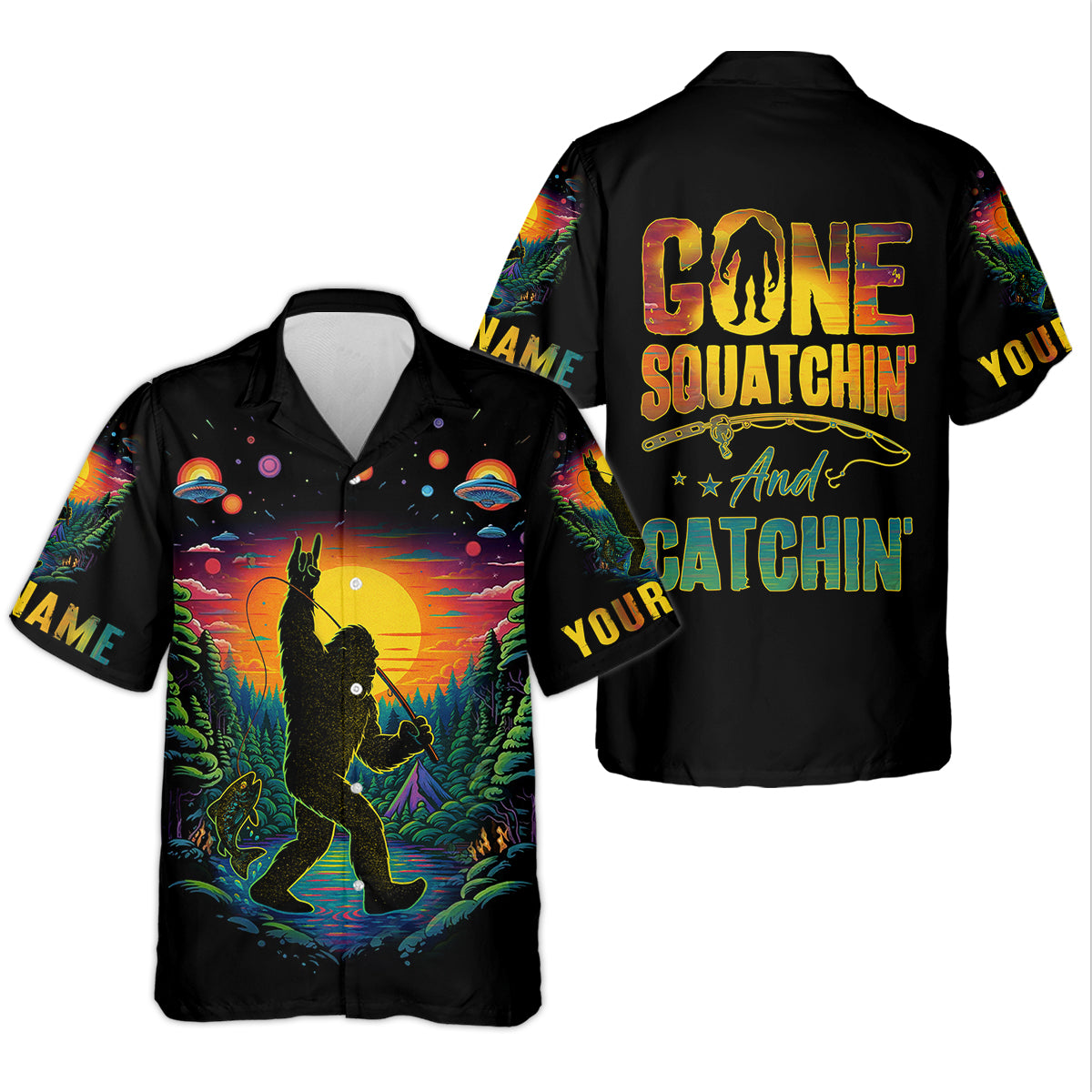 Gone Squatchin And Catching Alien Bigfoot Funny Fishing Shirt, SPF Shirt For Men, Fishing Shirts For Men