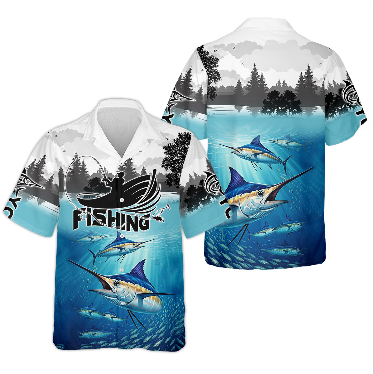Blue Marlin Fishing SPF Shirt For Men, Performance Fishing Shirts, Gift For Fisherman, Men's Fishing Shirt