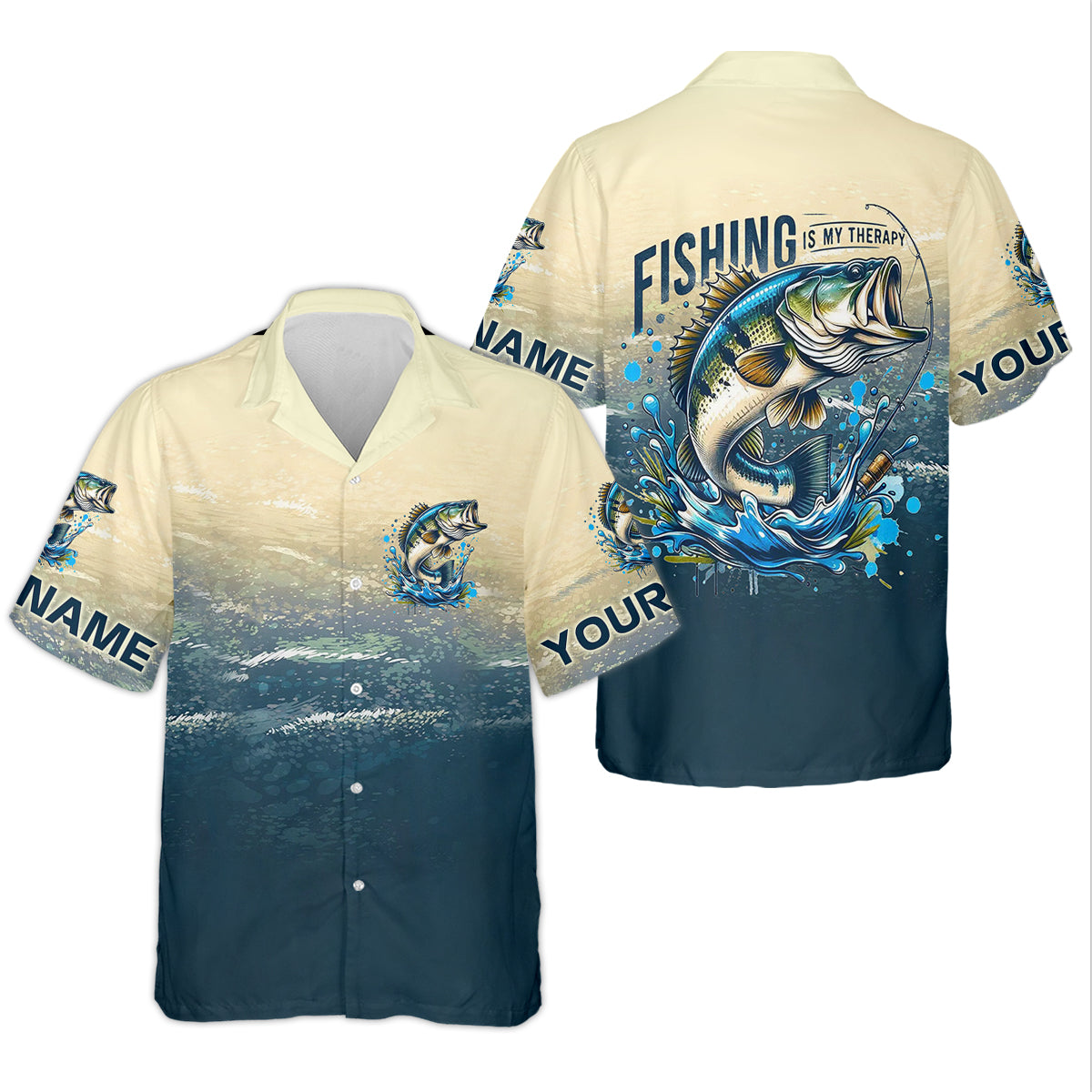 Fishing Is My Therapy Navy And Beige Fishing UPF Shirts, Fishing Shirt For Women, Female Fishing Shirts