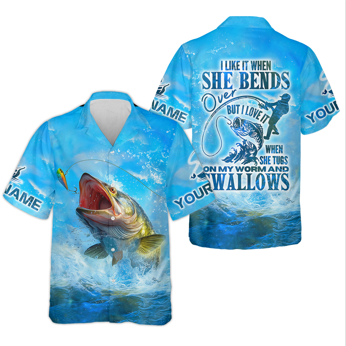 I Love It When She Tugs On My Worm And Swallows Blue Fishing Shirt, SPF Shirt For Men, Men's Fishing Shirt