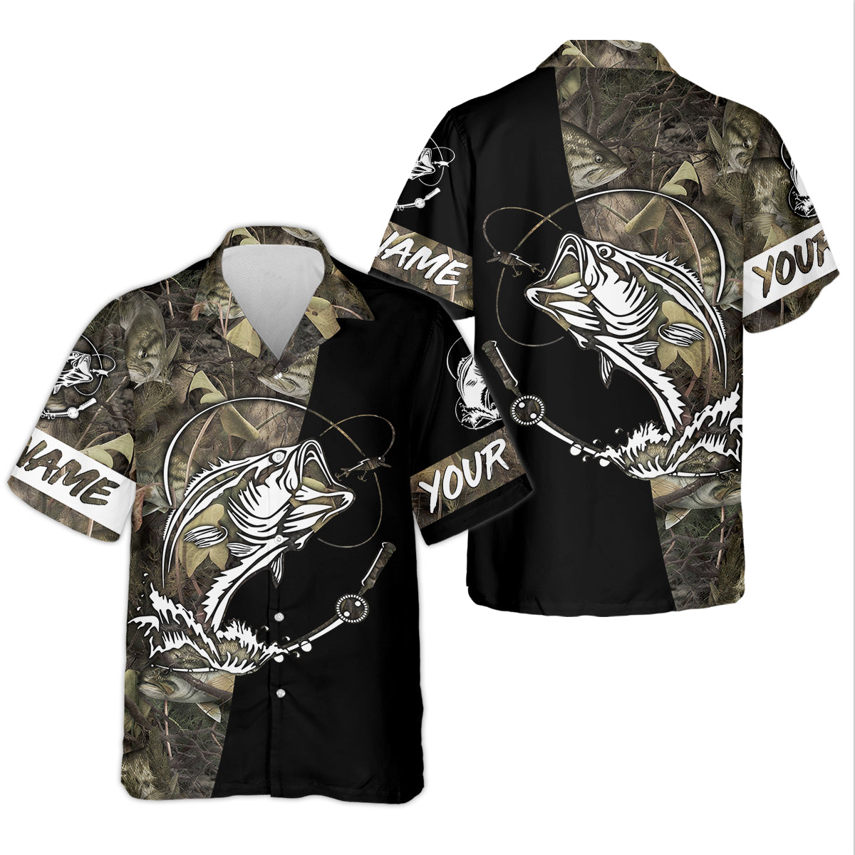 Camo Black Fishing UPF Shirts, Camouflage Fishing Shirts, Fishing Gifts For Men, Men's Fishing Shirt