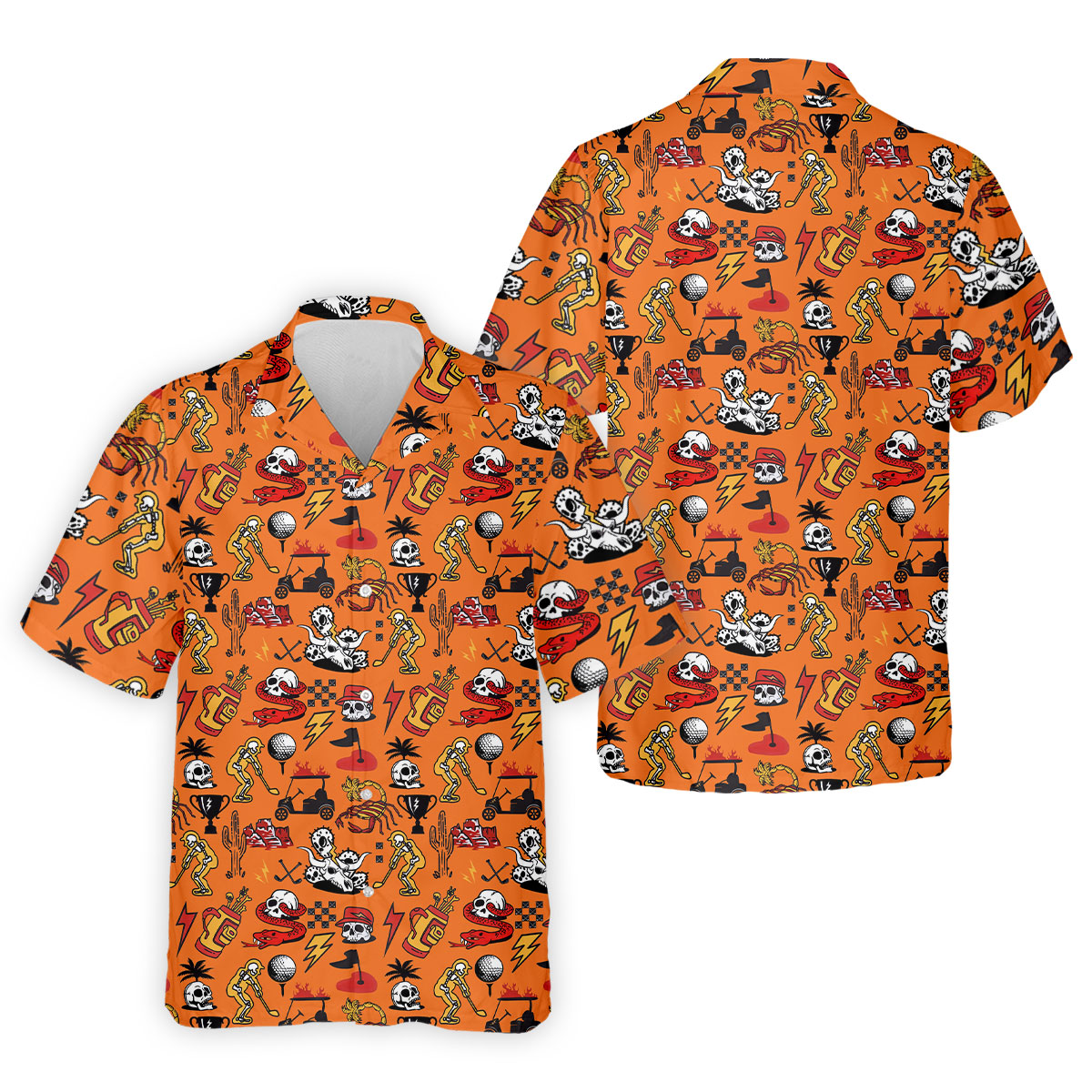 Horror Pattern Orange Halloween Golf Tops For Men, Fun Golf Shirts For Men, Halloween Gift Idea