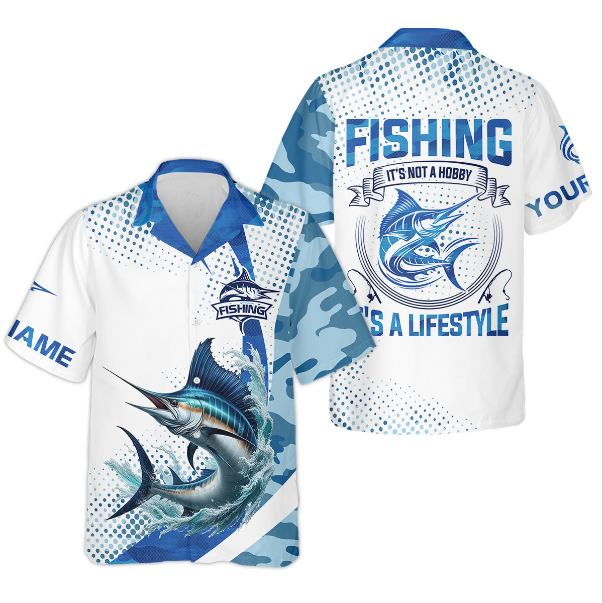 Fishing It's Not A Hobby It's A Lifestyle Blue Camo Fishing UPF Shirts, Blue Marlin Fishing Shirt For Women