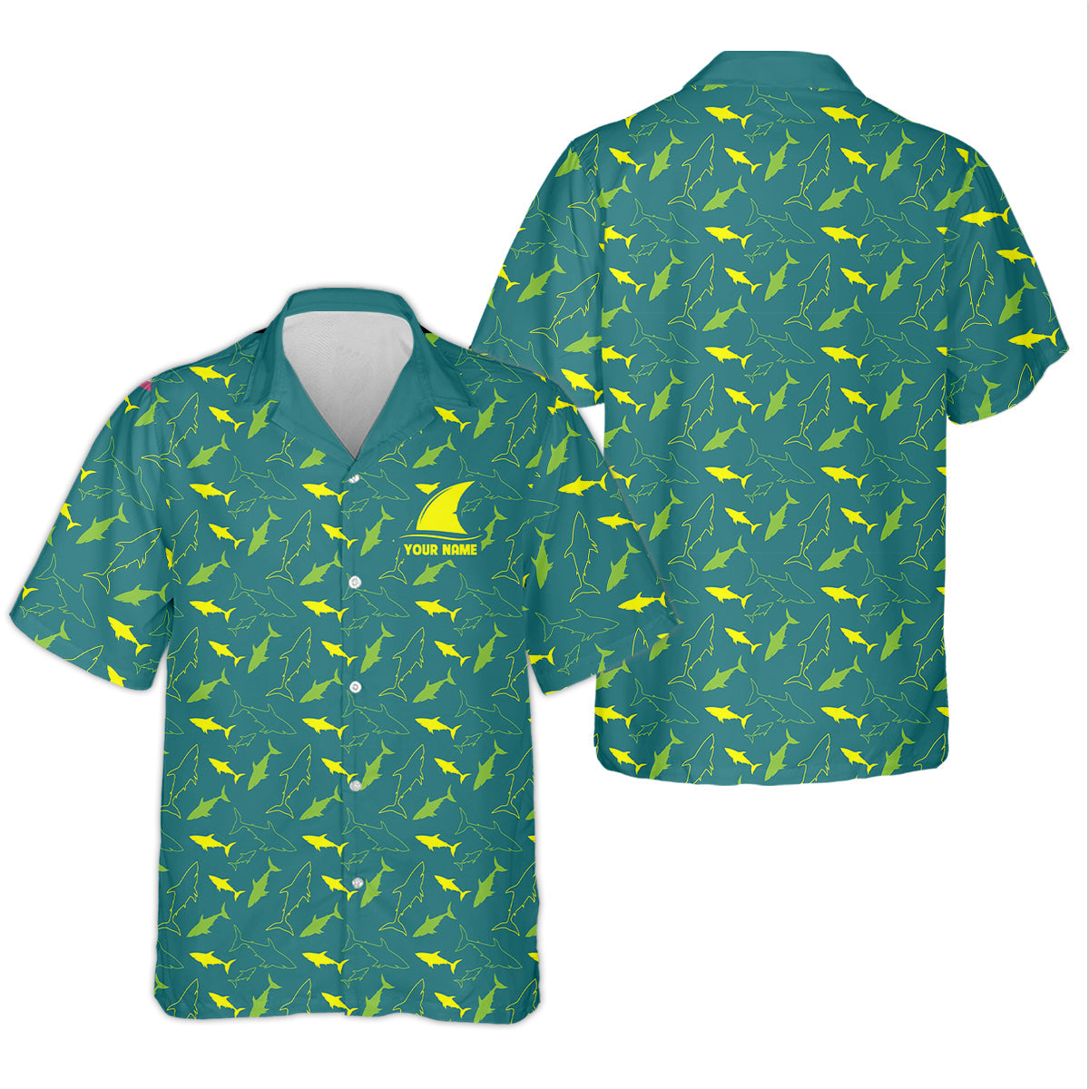 Green And Yellow Shark Pattern Performance Fishing Shirts, Women SPF Shirt, Female Fishing Shirts