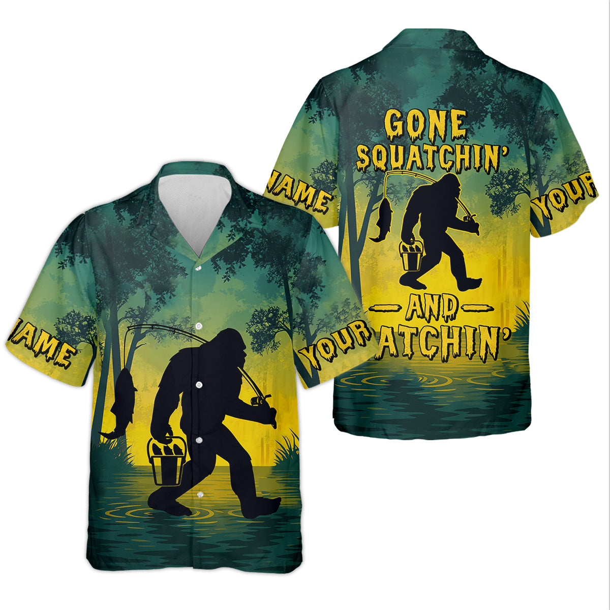 Gone Squatchin And Catching Yellow Forest Bigfoot Fishing Shirt For Women, Fishing UPF Shirts