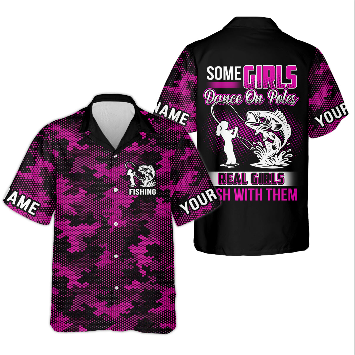 Some Girls Dance On Poles Real Girls Fish With Them Purple Camo Fishing UPF Shirts, Fishing Shirt For Women