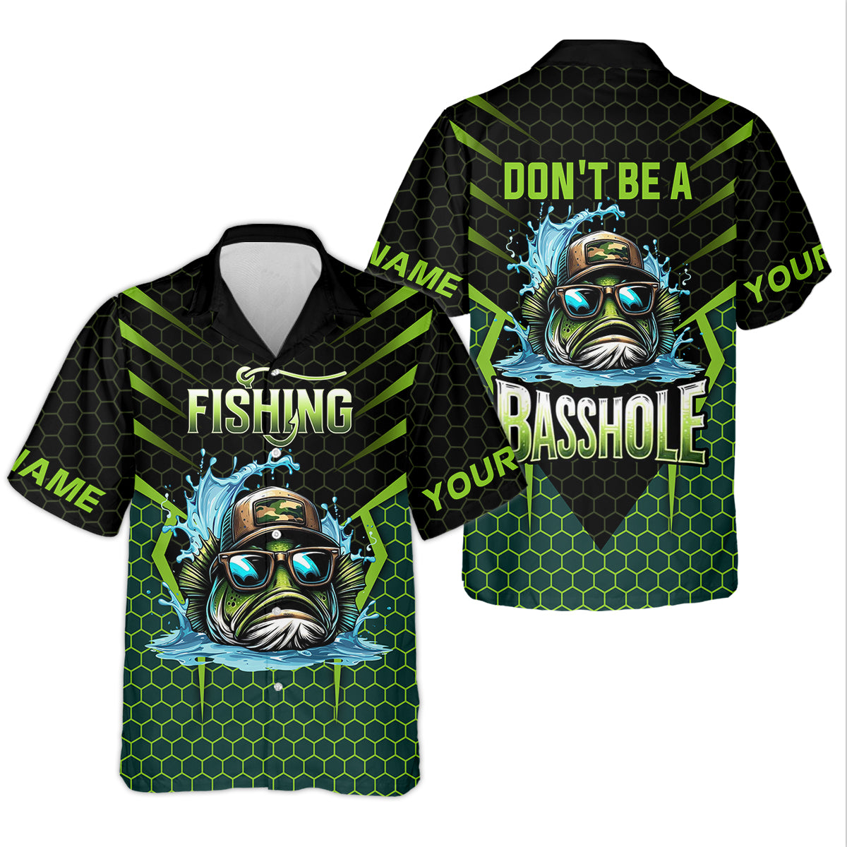 Basshole Funny Fishing Shirt, Camouflage Fishing Shirts, SPF Shirt For Men, Hooded Fishing Shirt