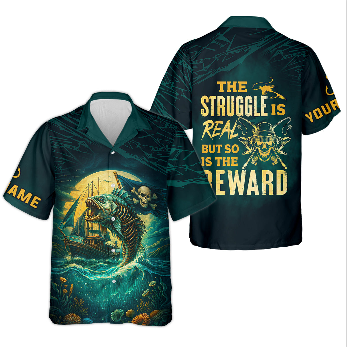 The Struggle Is Real But So Is The Reward Horror Fishing SPF Shirt For Men, Men's Fishing Shirts Long Sleeve