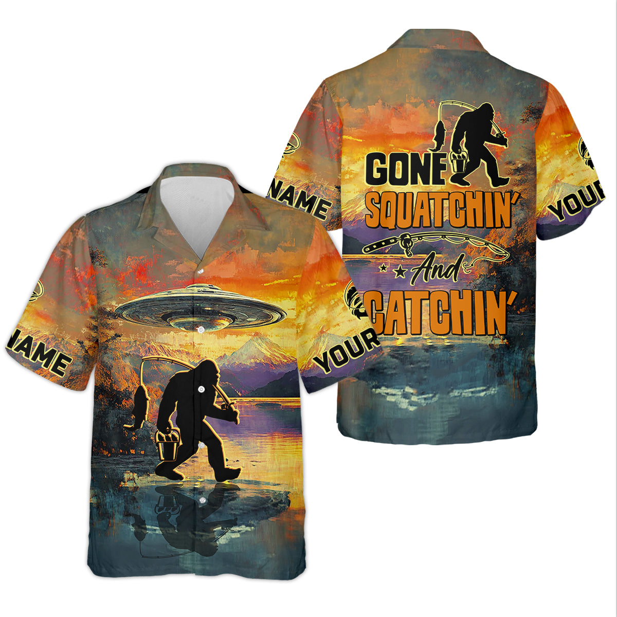 Gone Squatchin And Catchin UFO Bigfoot Fishing UPF Shirts, Fishing Shirt For Women, Female Fishing Shirts