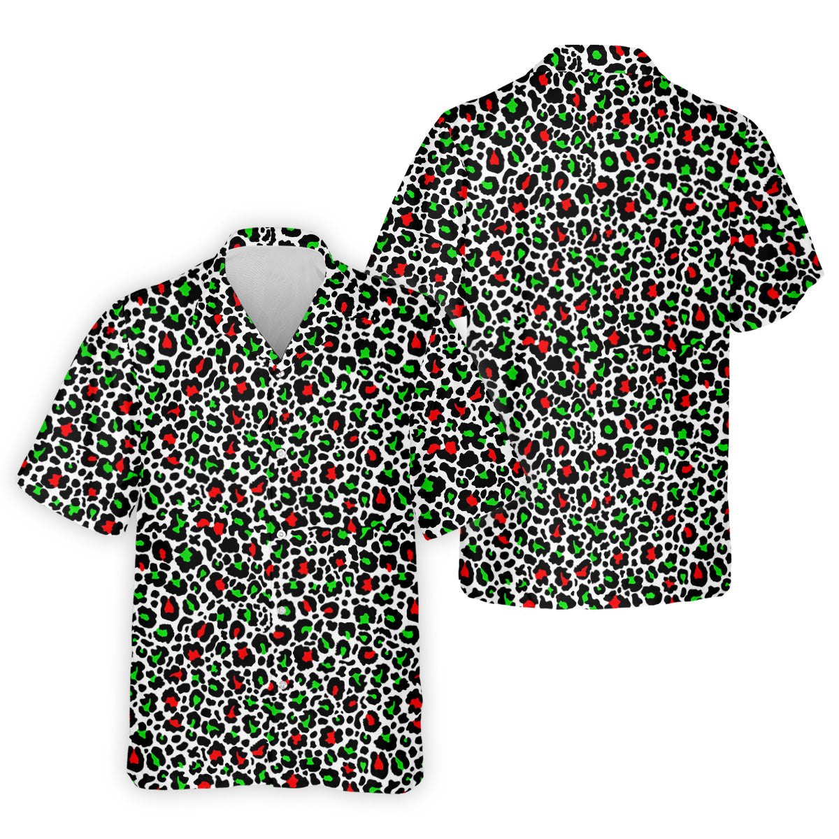 Leopard Pattern Xmas Pine Tree Green And Red Golf Tops For Men, Christmas Golf Shirt, Polo Shirts For Men
