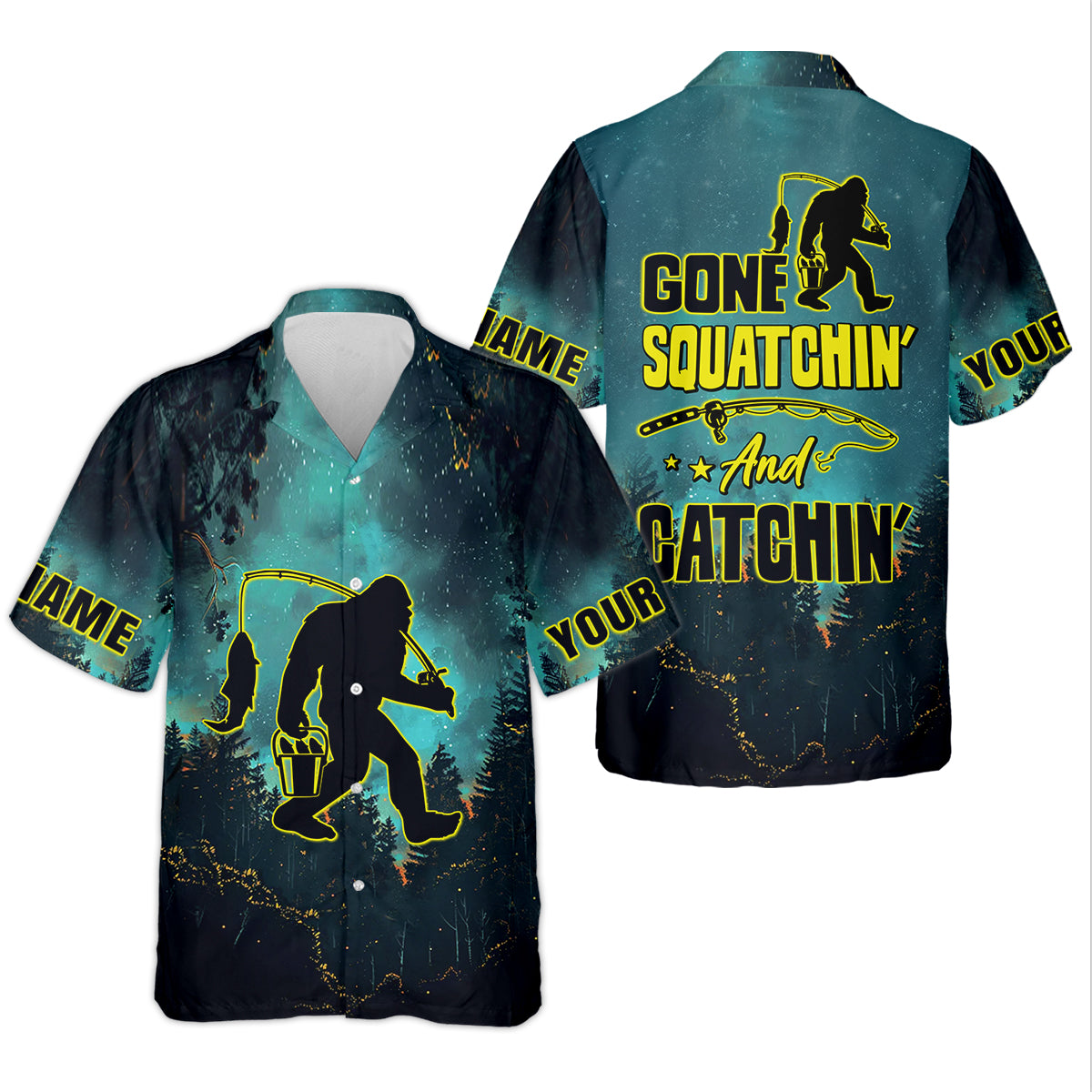Gone Squatchin And Catching Night Forest Performance Fishing Shirts, Women SPF Shirt, Female Fishing Shirts