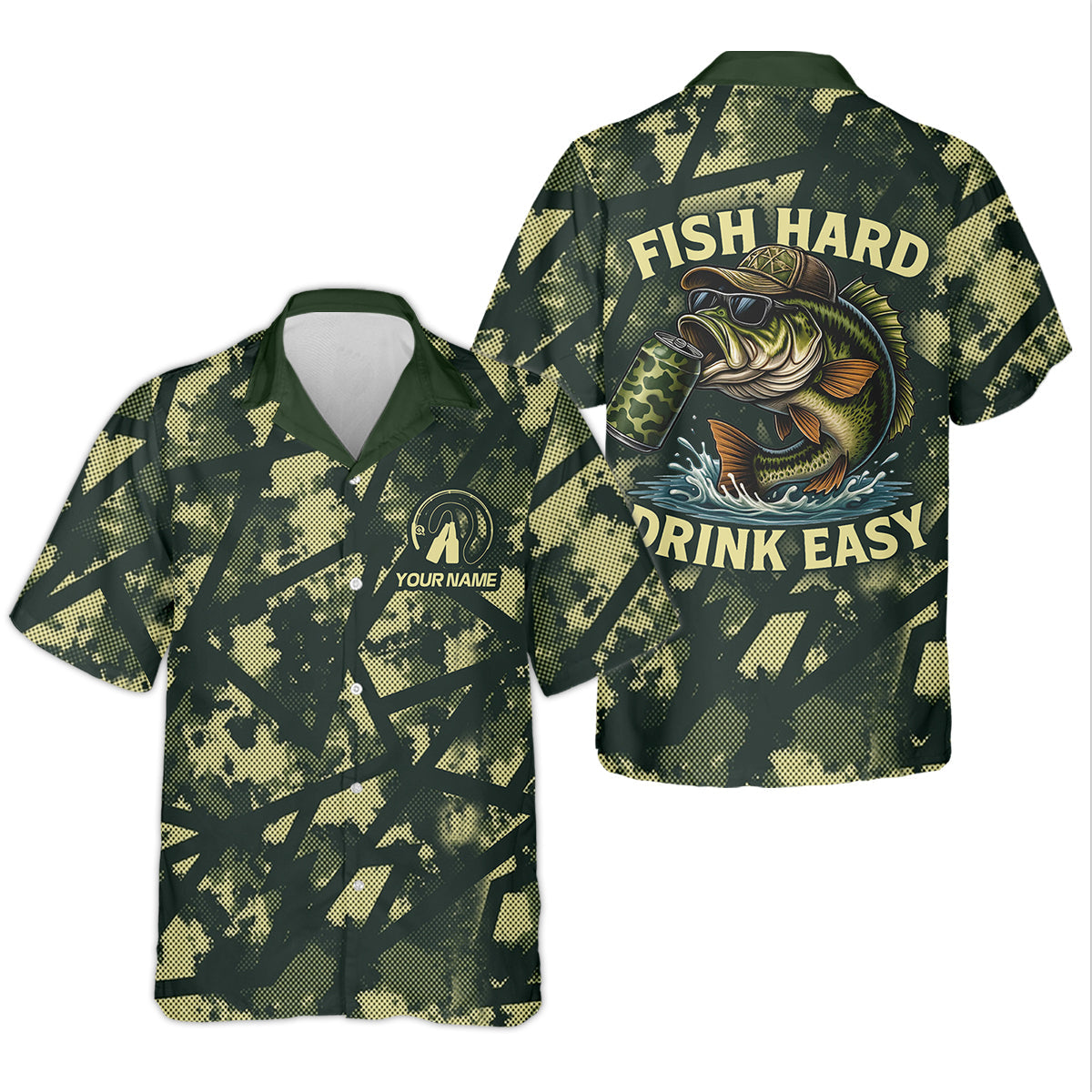 Fish Hard Drink Easy Green Camo Funny Fishing Shirt, Women SPF Shirt, Largemouth Bass Female Fishing Shirts