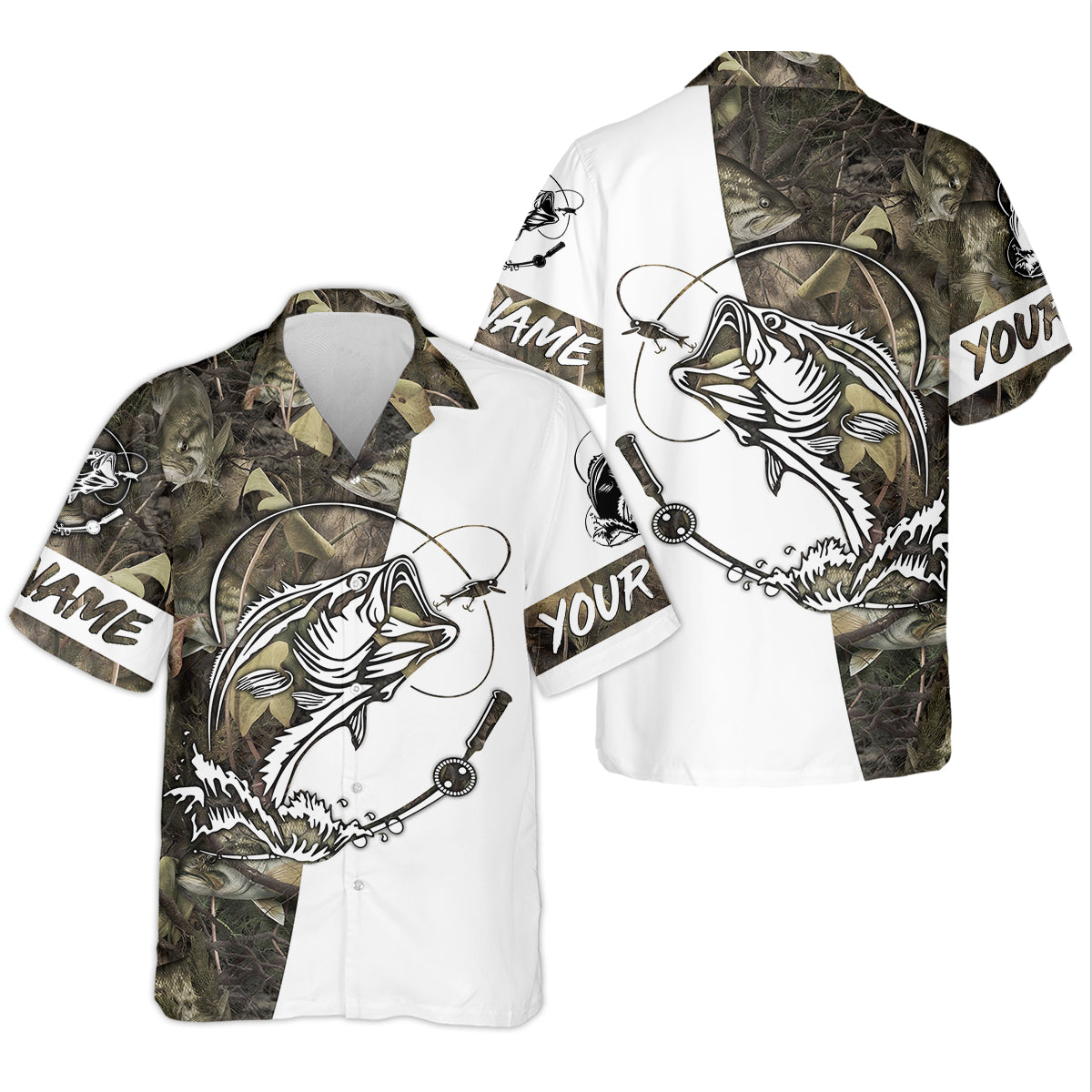 Camo White Fishing UPF Shirts, Camouflage Fishing Shirts, Fishing Gifts For Men, Men's Fishing Shirt