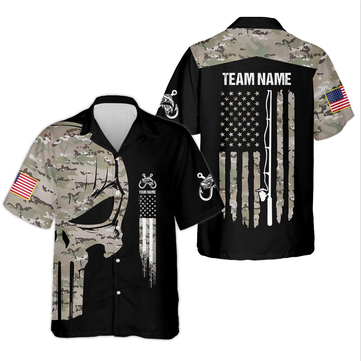 Custom Camo Patriotic Fishing Shirt, Fishing UPF Shirts, Fishing Gifts For Men, Men's Fishing Shirt