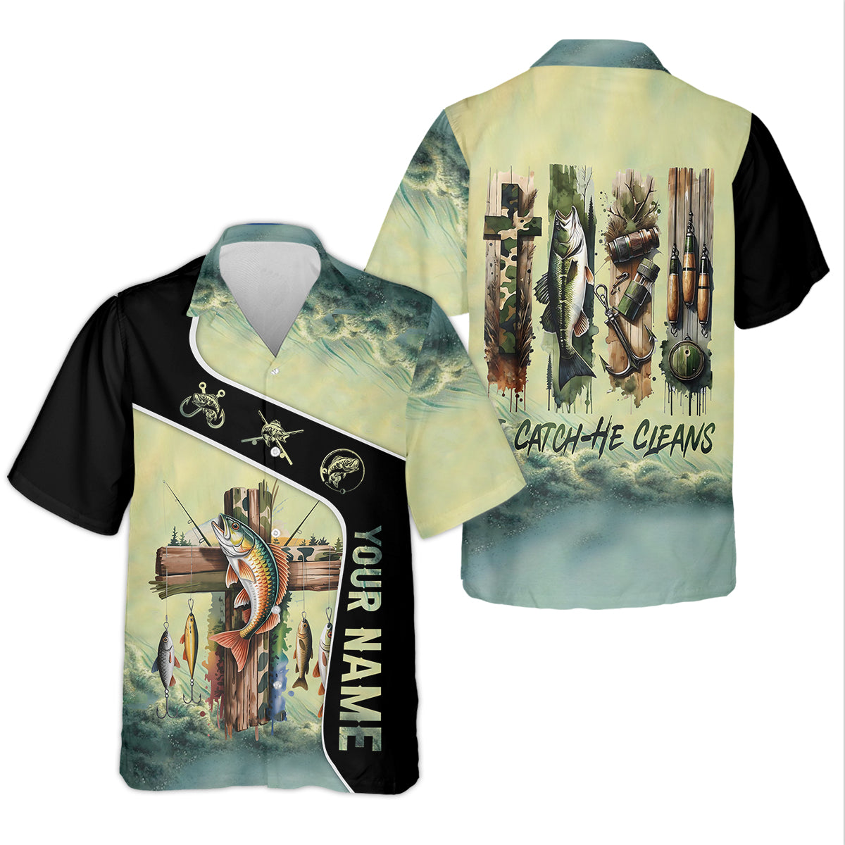 I Catch He Clean Christian Camouflage Fishing UPF Shirts, Funny Fishing Shirt, Fishing Shirt For Women