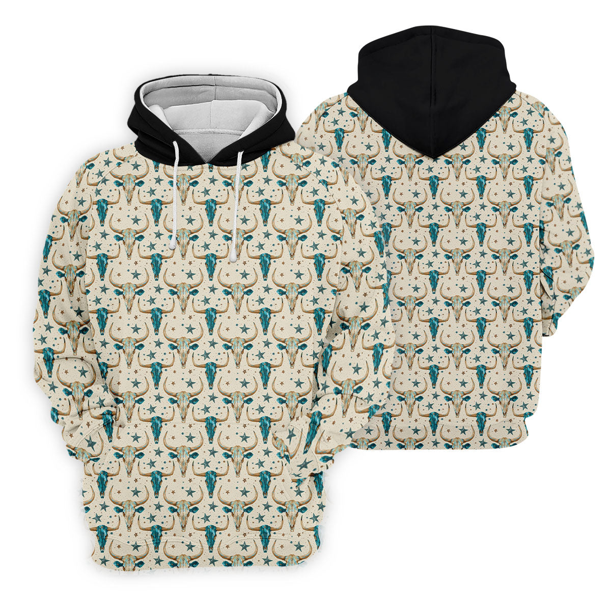 Cow Skulls Turquoise And Beige Western Theme Golf Tops For Men, Polo ShirtFor Men, Golf Shirts For Men