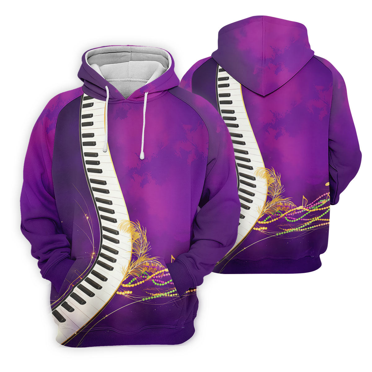 Mardi Gras Feather Beads Piano Keyboard Print Purple Golf Shirt, Women's Golf Tops, Ladies Golf Polos