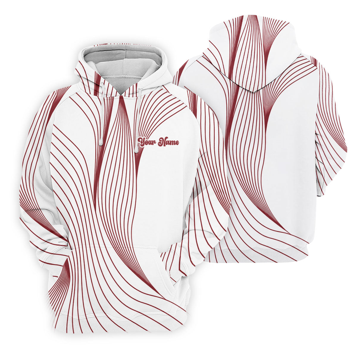 Geometric Line Wavy Line Red And White Custom Name Women's Golf Tops, Ladies Golf Shirts, Women's Polo Shirt