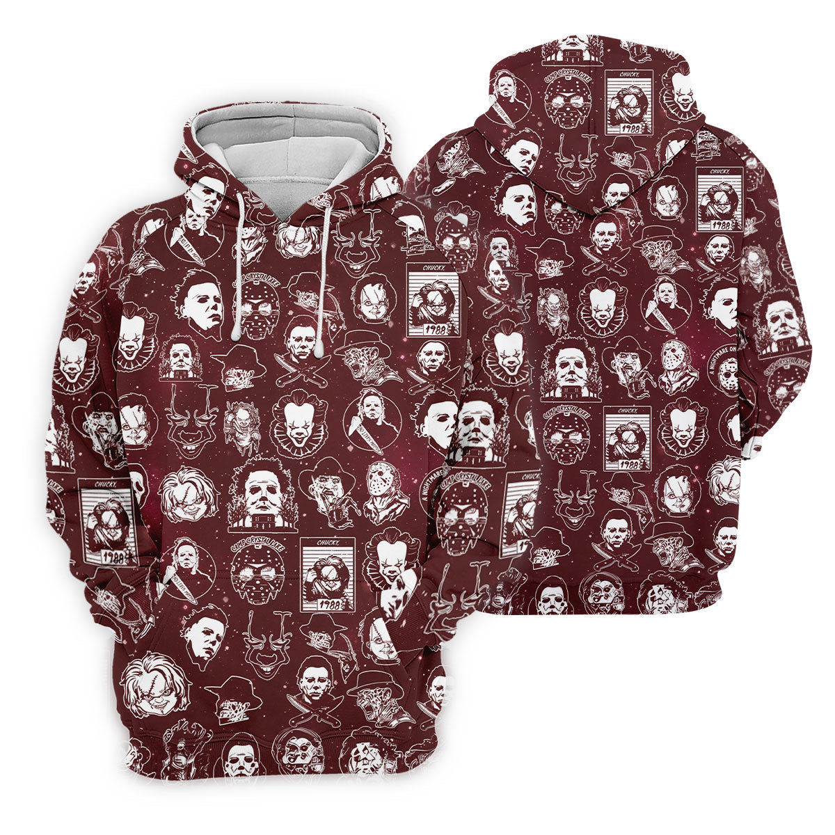 Vintage Halloween Horror Character Pattern Golf Shirt, Men's Golf Shirt, Hawaiian Golf Shirt