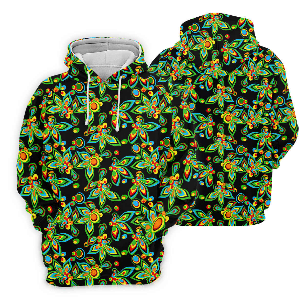 Black Colorful Floral Geometric Pattern Golf Shirt, Men's Golf Shirt, Golf Apparel For Men, Polo Shirts For Men