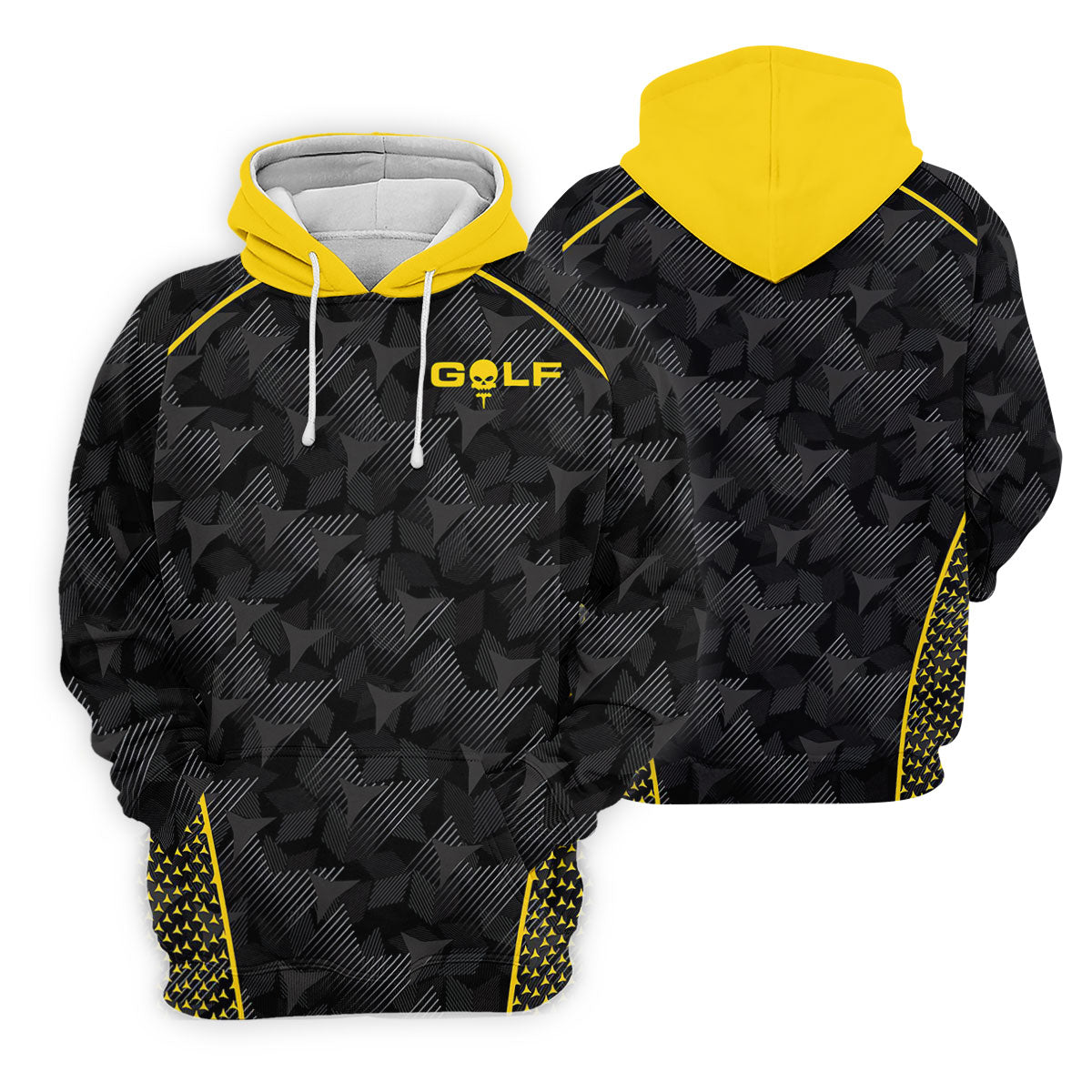 Abstract Triangle Black Yellow Ladies Golf Tops, Golf Shirt For Women, Golfing Apparel