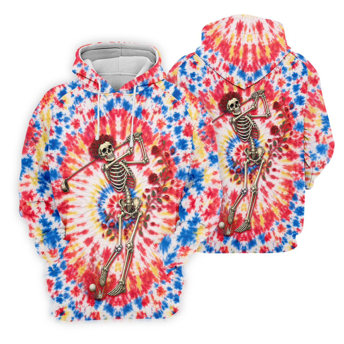 Skeleton Golfer Tie Dye Polo Shirt, Women's Golf Polo, Golf Shirts For Women