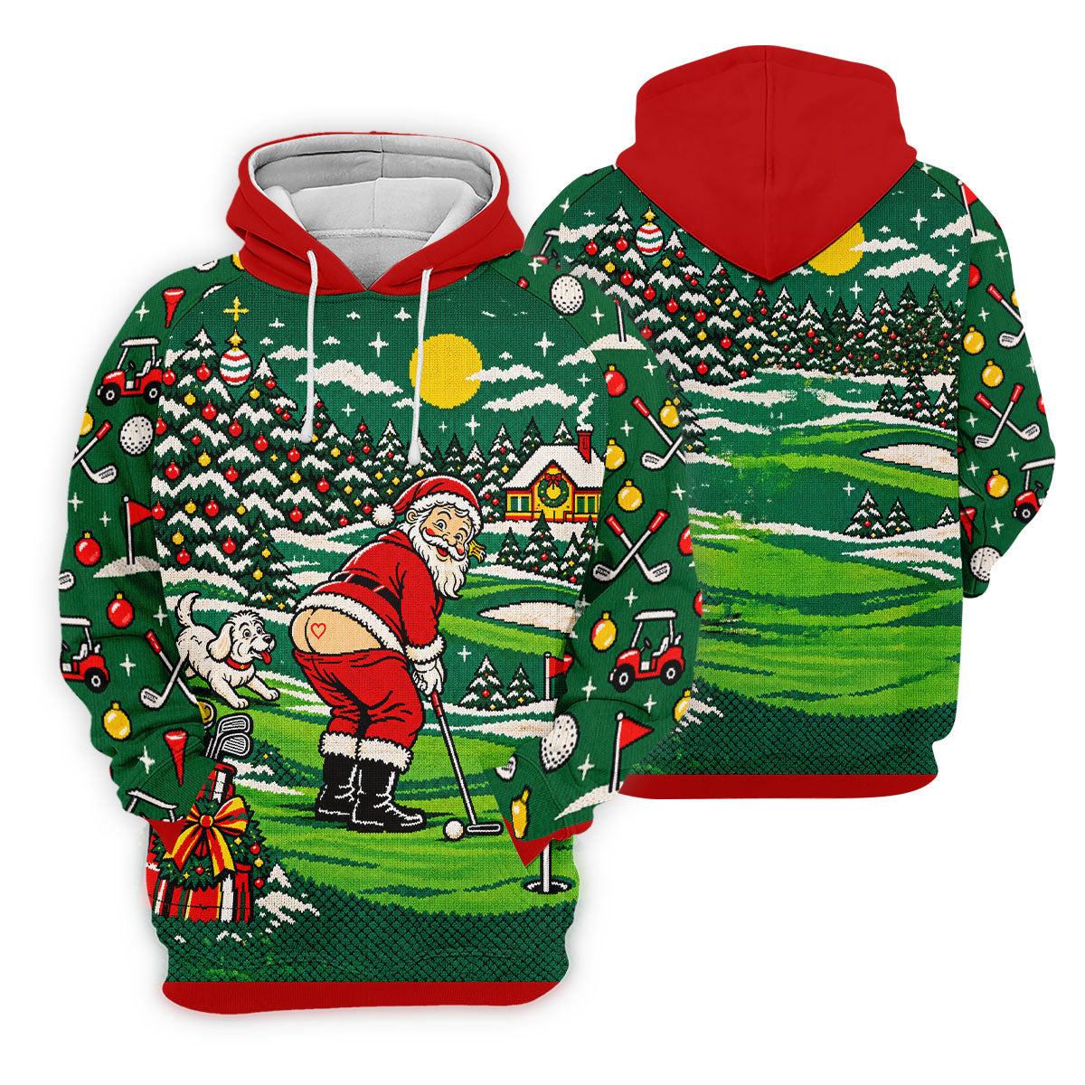 Funny Santa Mooning Dog Christmas Golf Shirt, Womens Golf Tops, Ladies Golf Shirts