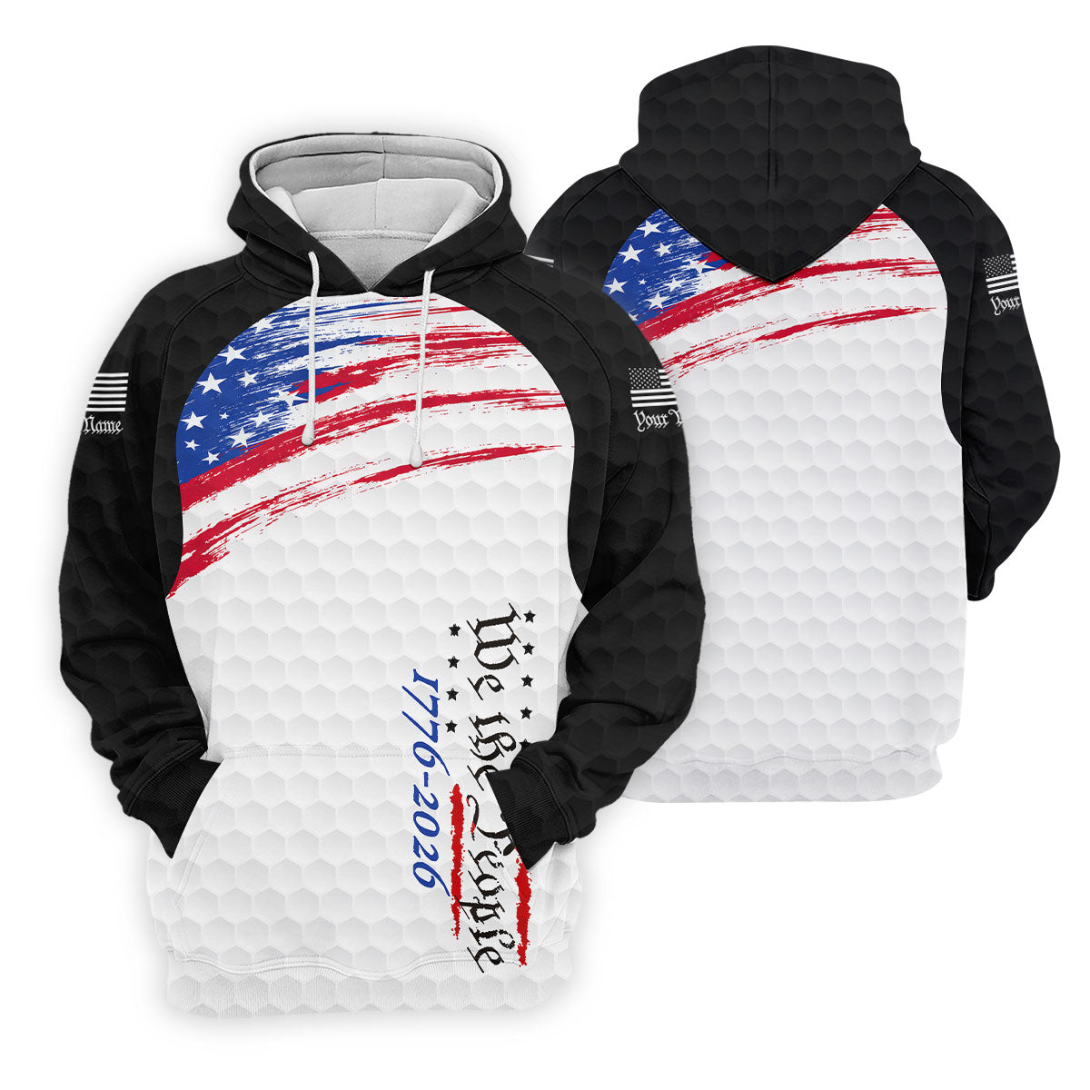 We The People 1776-2926 American Flag Brush Black Golf Shirt, 250 Years Patriotic 4th Of July Golf Shirt For Women