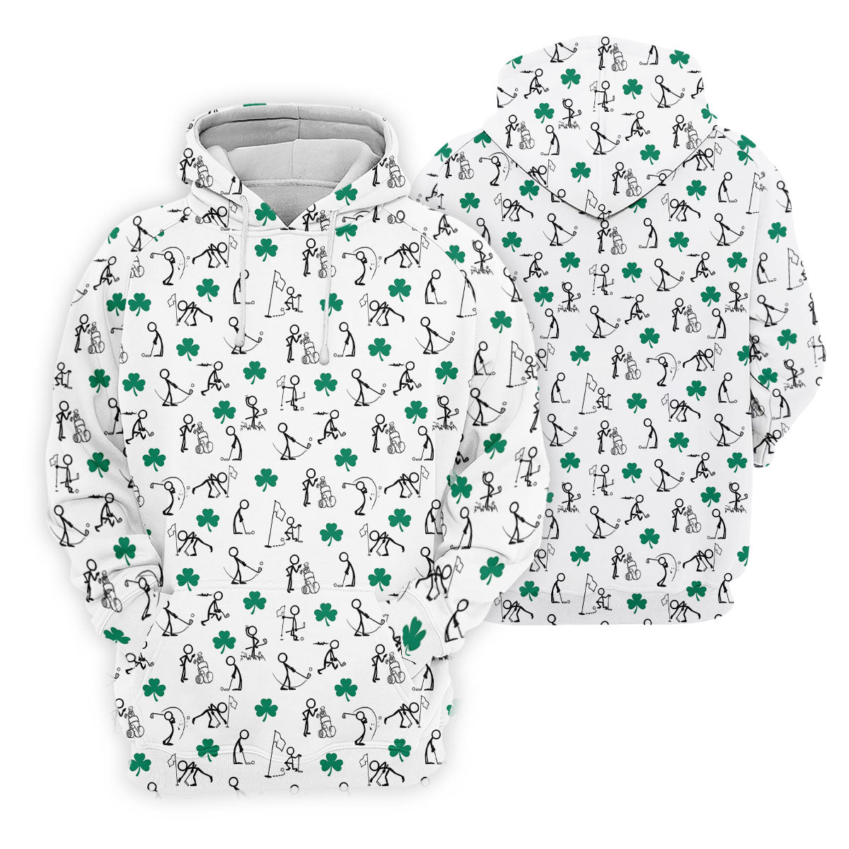 Stick Figure Golf Pose St Patrick's Day Shamrock White Golf Shirt, Women's Golf Tops, Ladies Golf Polos