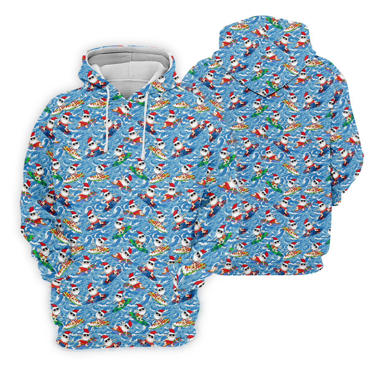 Surfing Santa Christmas Ocean Pattern Polo Shirt, Womens Golf Polo, Christmas Golf Shirt