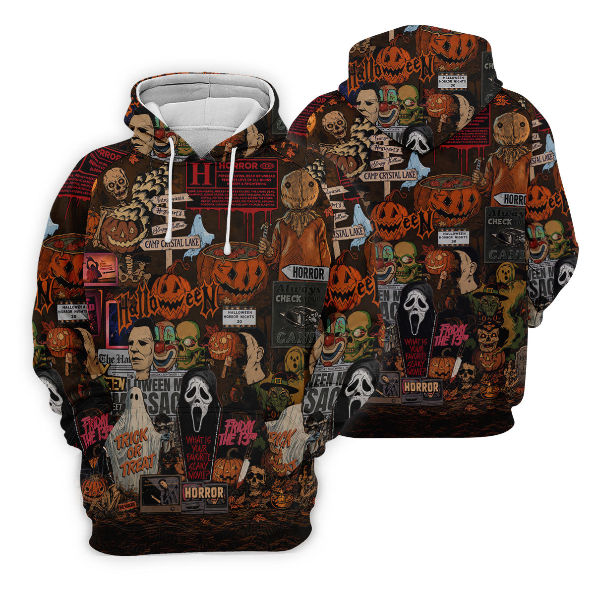 Horror Character Halloween Collage Golf Polo Shirt, Mens Golf Apparel, Polo Shirts For Men