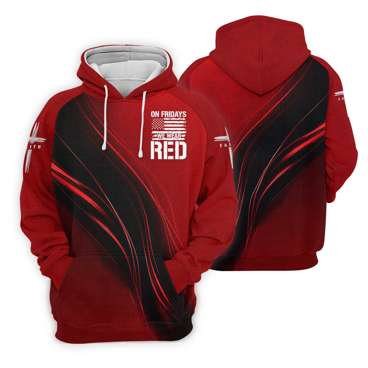 On Friday We Wear Red Faith Cross Red Black Gradient Patriotic Golf Shirt, 250 Years Golf Shirt For Women