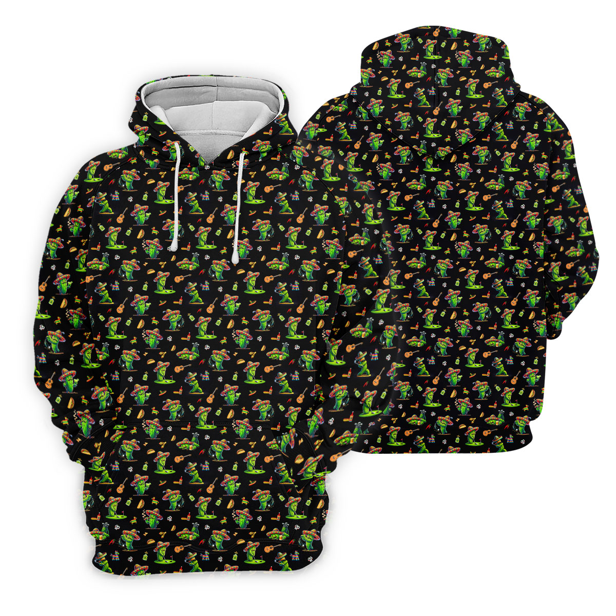Cartoon Mustach Funny Cactus Cinco De Mayo Celebration Fiesta Themed Black Golf Shirts For Men