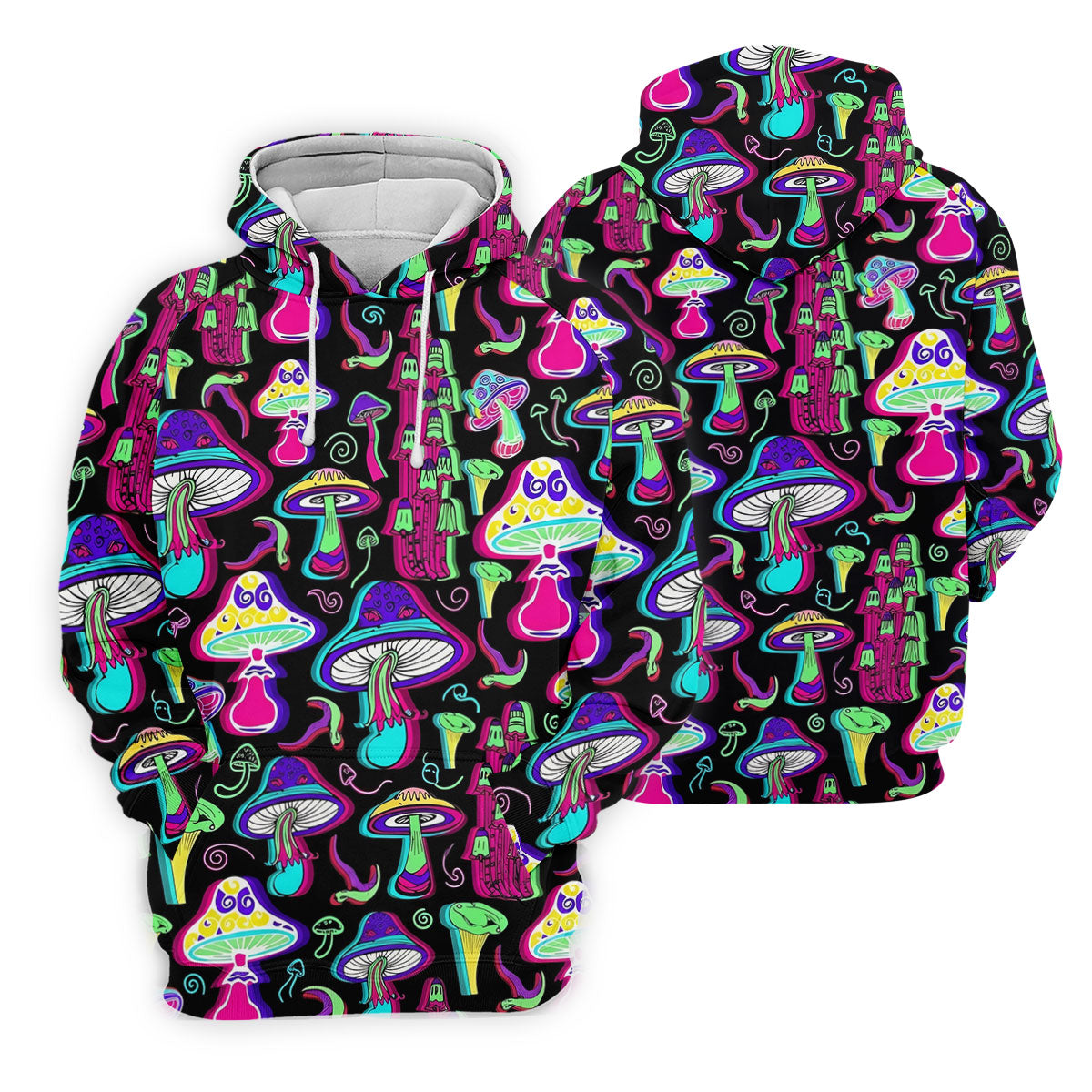 Black Neon Mushroom Pattern Golf Shirt, Mens Golf Polo, Golf Apparel For Men, Printed Golf Shirts