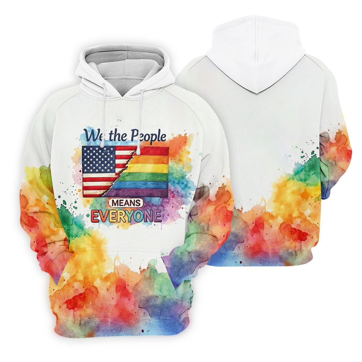 We The People Means Everyone Water Color Print Golf Shirt, LGBTQ Month Polo Shirts For Men