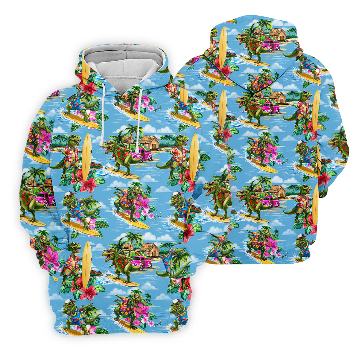Hawaiian T Rex Surfboard Beach Hawaiian Golf Shirt, Mens Golf Polo, Printed Golf Shirts