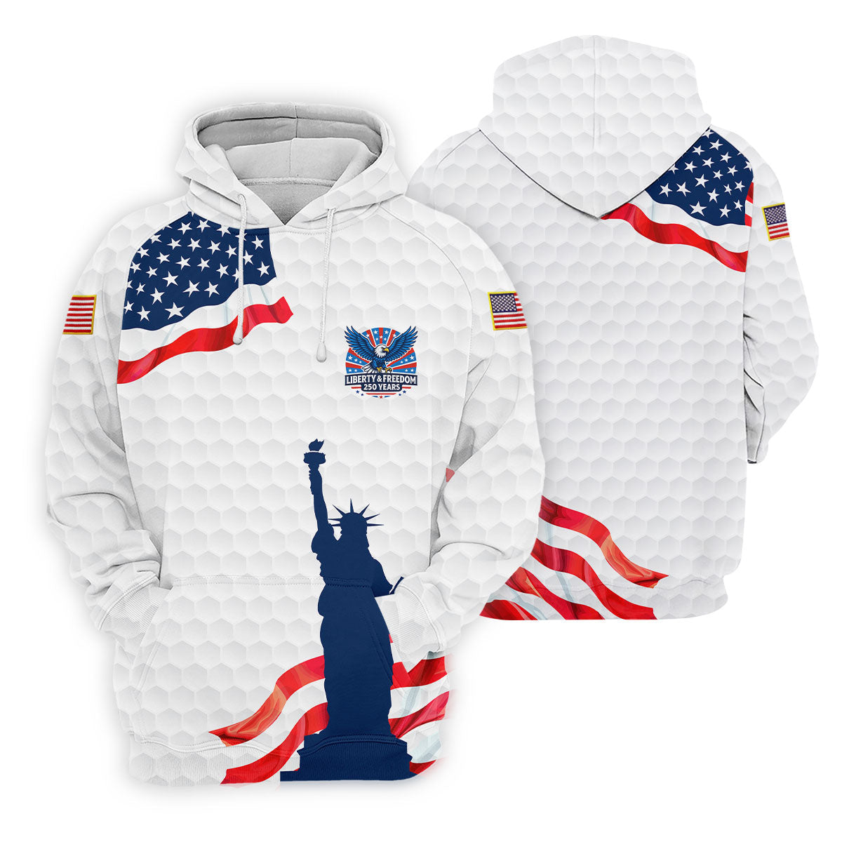 Liberty And Freedom 250 Years Golf Ball Pattern Patriotic Golf Shirt, 4th Of July Golf Shirt For Women