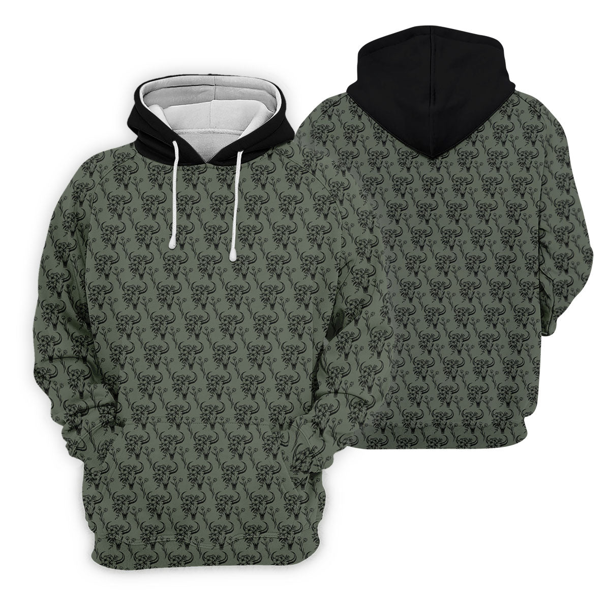 Cow Skull With Flowers Western Theme Forest Green Golf Tops For Men, Polo ShirtFor Men, Golf Shirts For Men