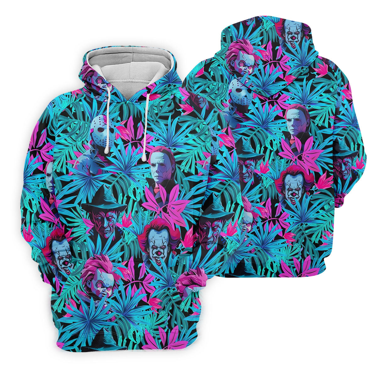 Neon Halloween Horror Character Hawaiian Golf Shirt, Men's Golf Shirt, Printed Golf Polo Shirt