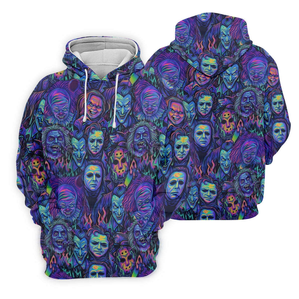 Neon Horror Character Villains Halloween Golf Shirt, Mens Golf Polo, Golf Apparel For Men