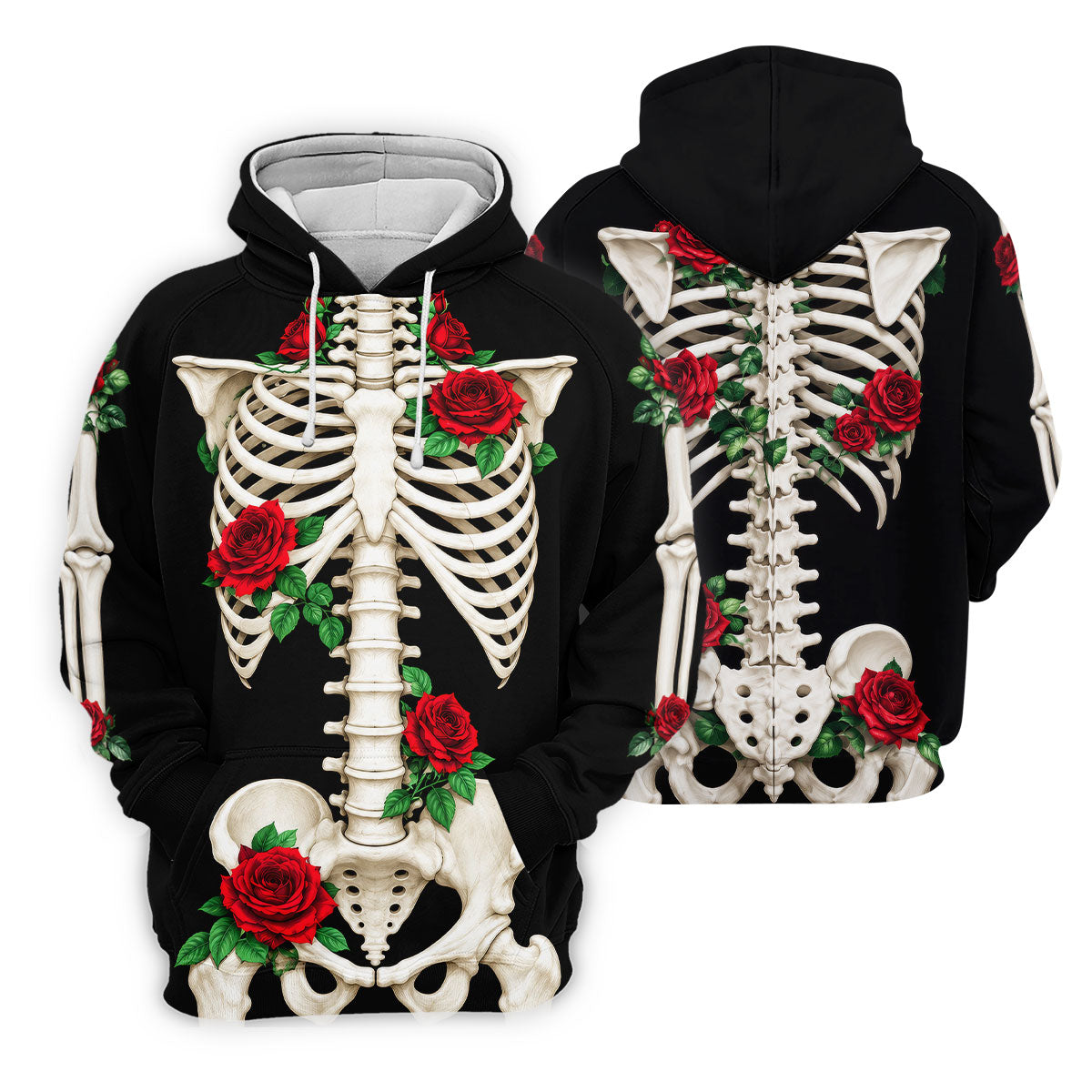Skeleton Rib Cage And Red Roses Halloween Polo Shirt, Polo Shirts For Men, Mens Golf Shirts