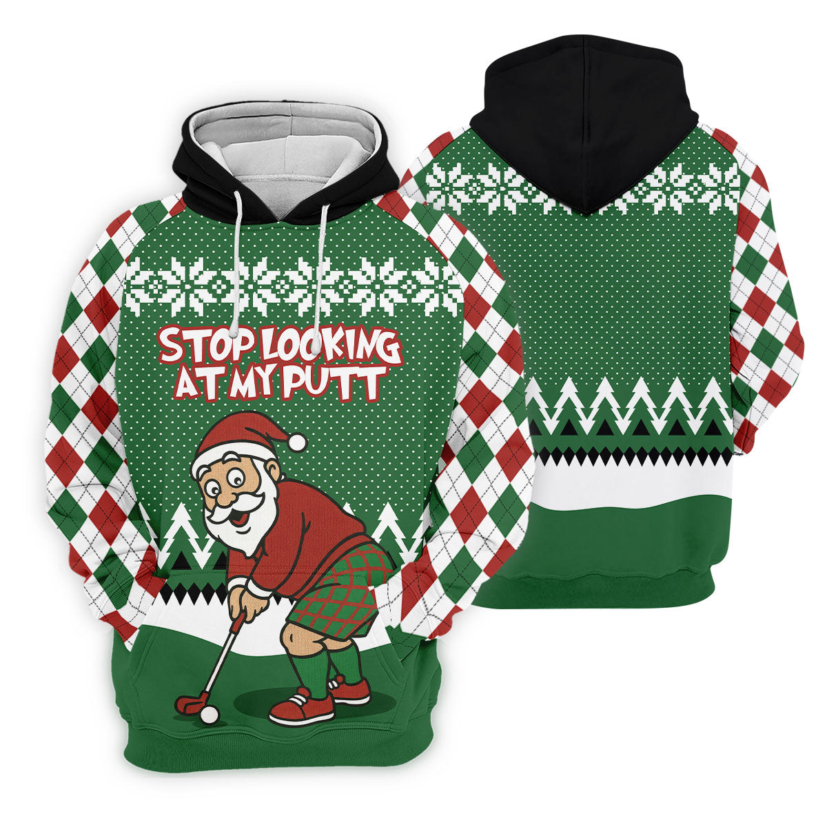Stop Looking At My Putt Funny Santa Claus Argyle Golf Shirt, Christmas Golf Shirt, Women's Golf Tops