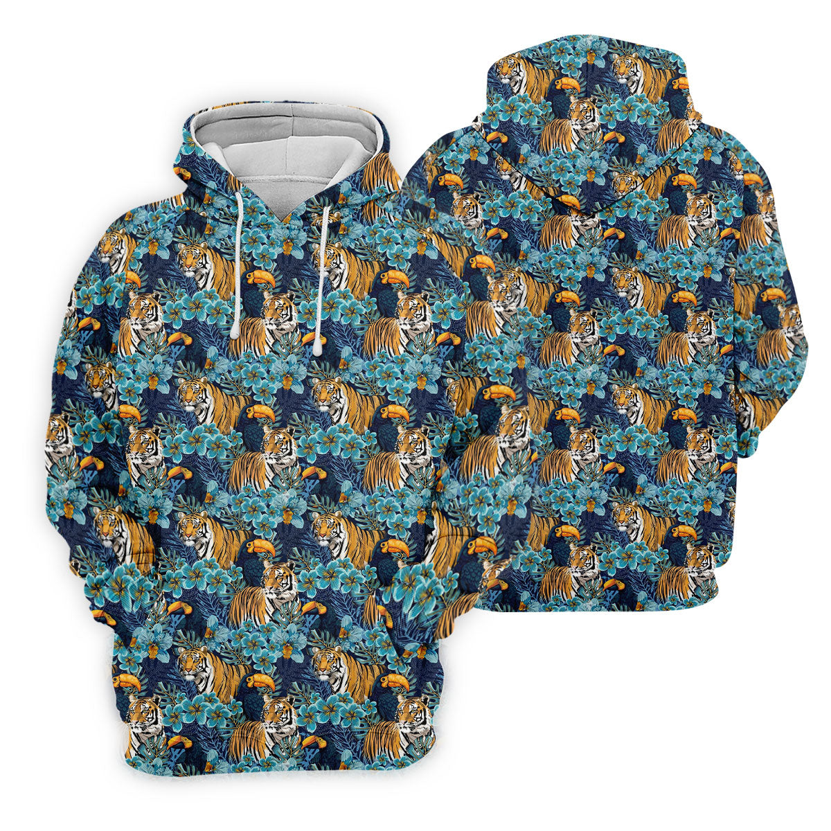 Tiger And Toucan Tropical Foliage Hawaiian Golf Shirt, Polo Shirts For Men, Golfing Apparel
