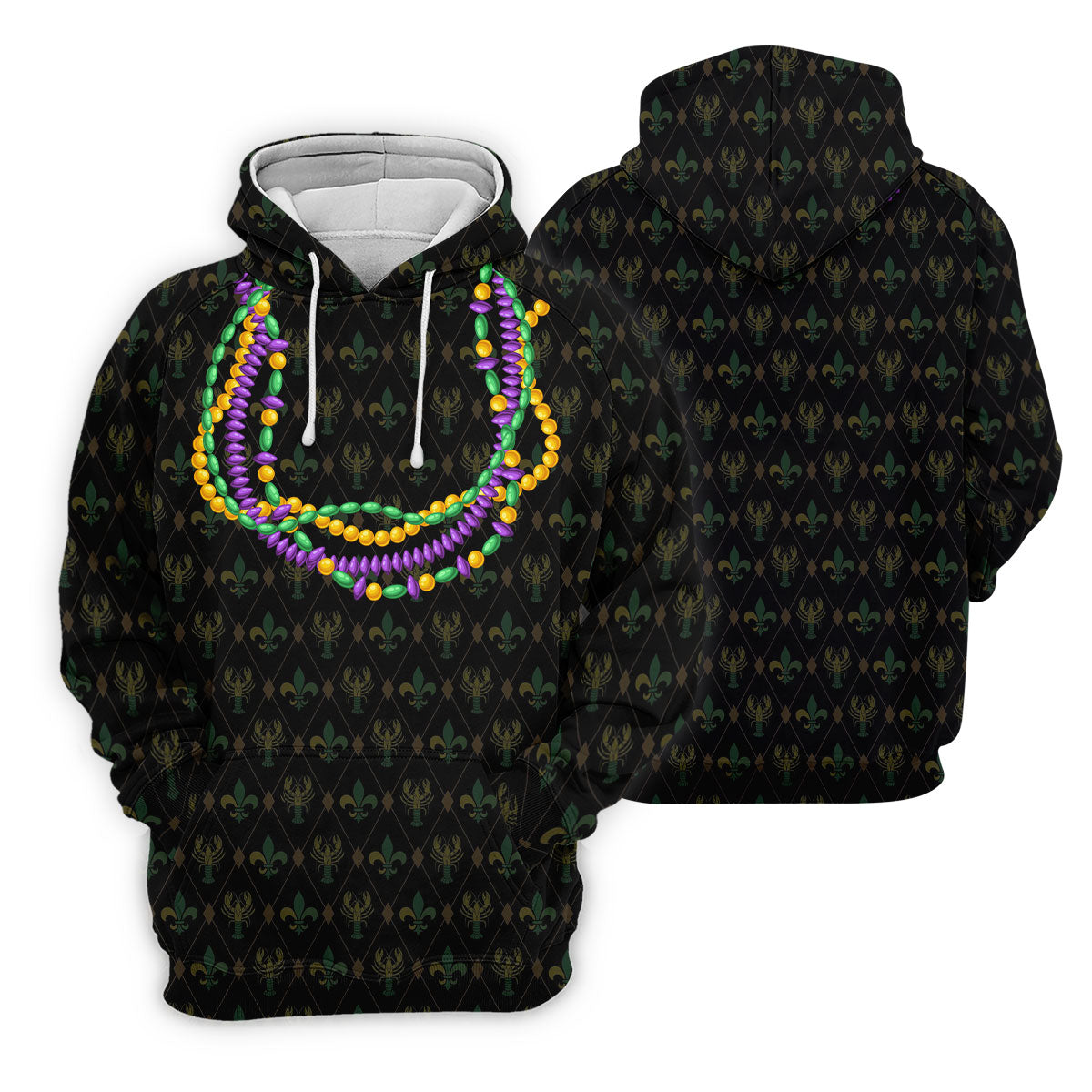 Mardi Gras Beads Chain Crawfish Fleur De Lis Black Golf Shirt, Women's Golf Tops, Ladies Golf Polos