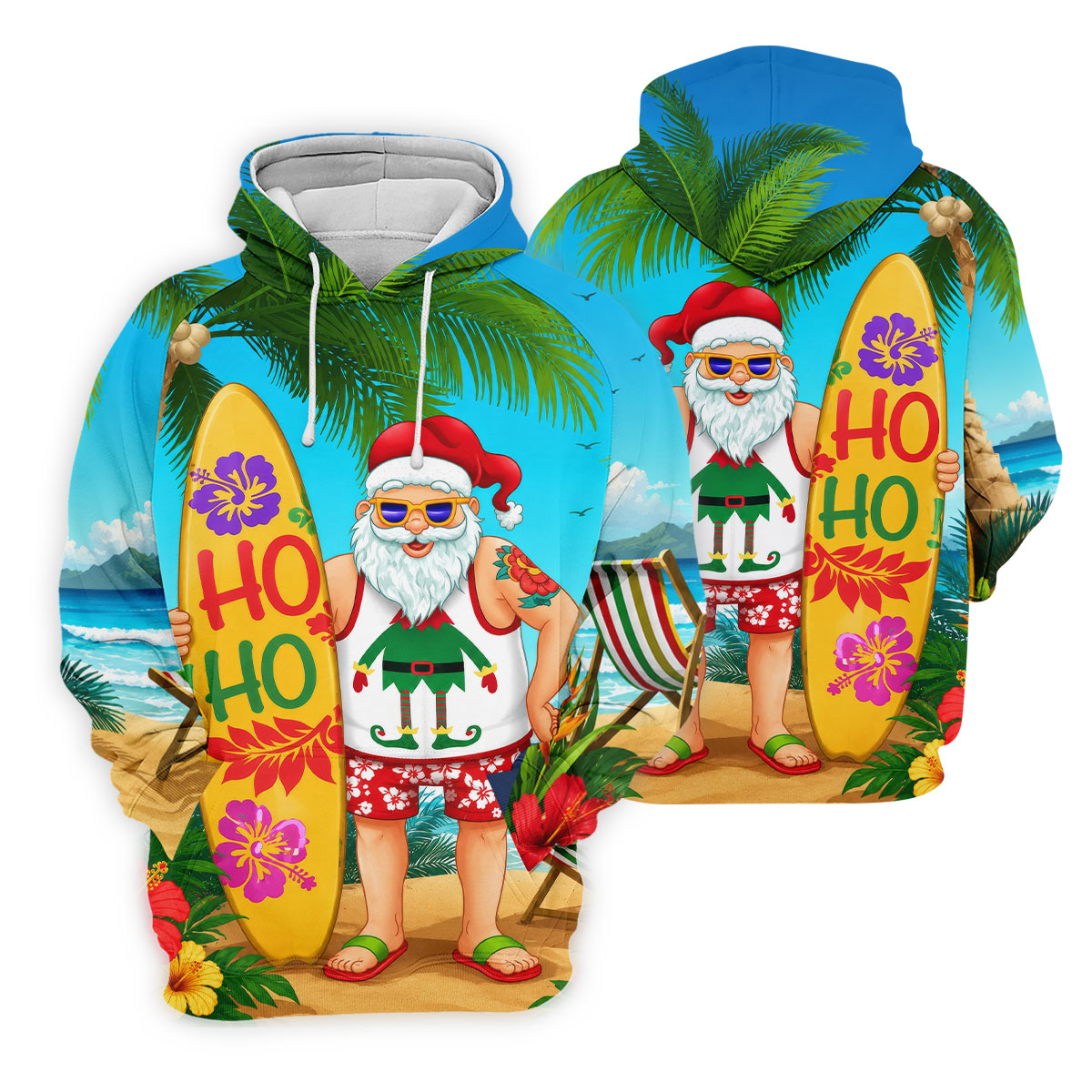 Surfboard Santa Tropical Christmas Golf Shirt, Men's Golf Shirt, Hawaiian Golf Shirt