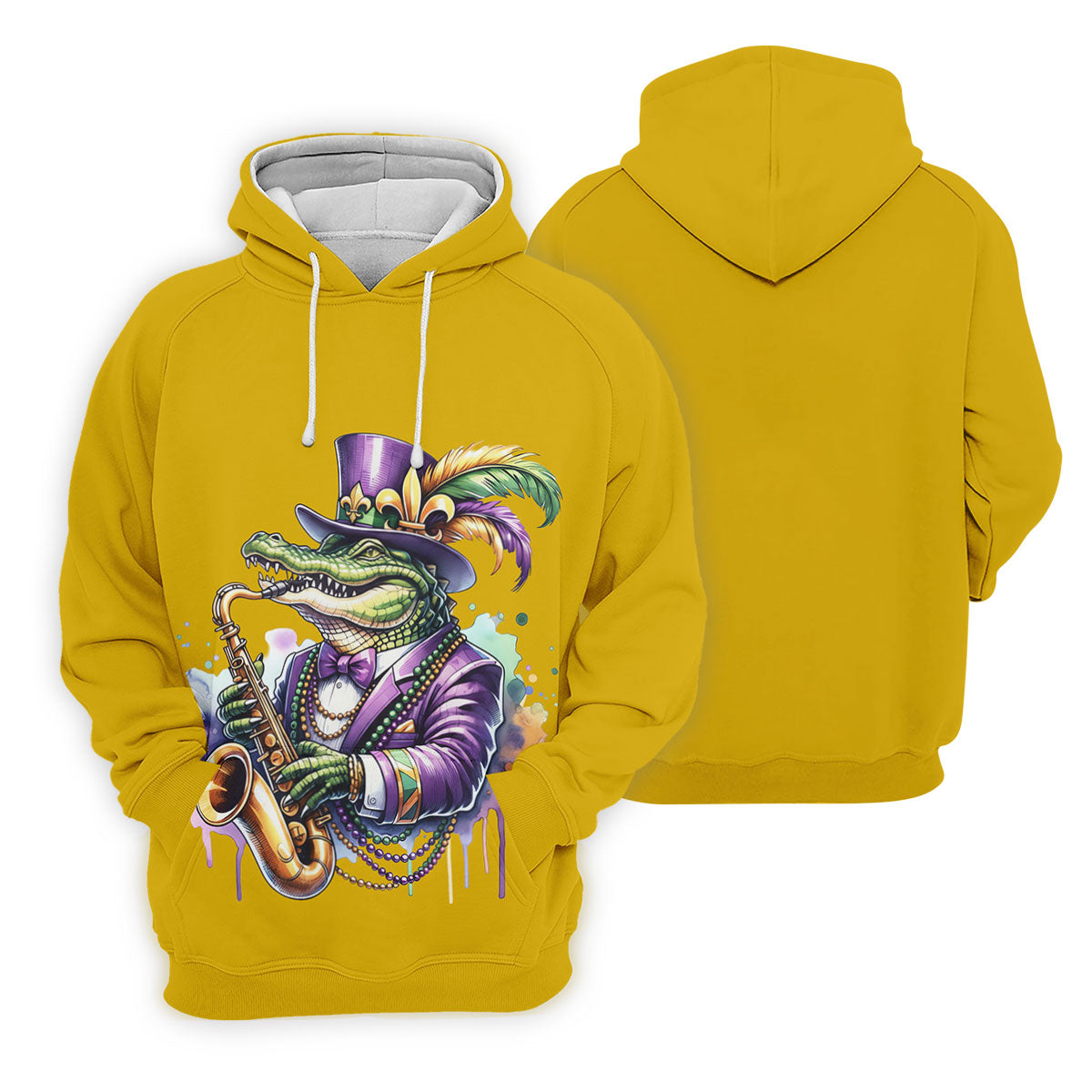 Mardi Gras Alligator Playing Saxophone Yellow Golf Shirt, Women's Golf Tops, Ladies Golf Shirt
