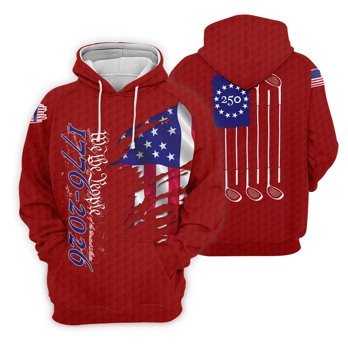 We The People Distressed American Flag Red Golf Shirt, 4th Of July Golf Shirts For Men